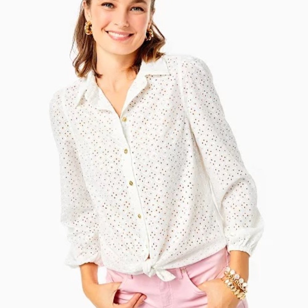 Lilly Pulitzer Sea Breeze Eyelet Button Down Top (brand new)